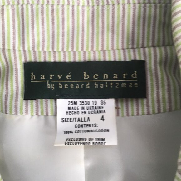 Harve Benard Blazer Jacket Womens 4 Green White Stripe Floral Cotton Two Button - Picture 6 of 12